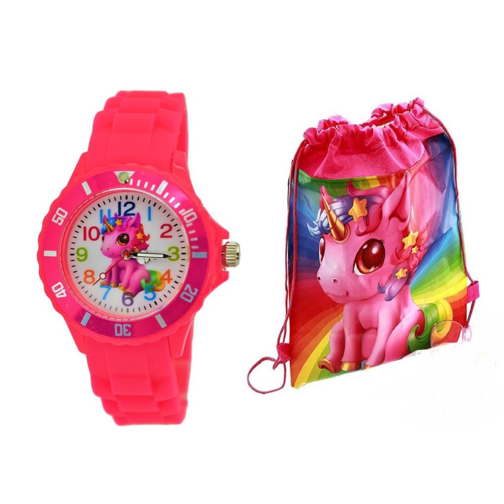 NEW  Lucky Unicorn Gift Set Silicone Watch for Kids & Drawstring Backpack